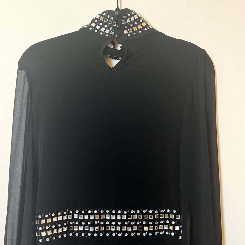 Kiki Riki Jewel Embellished Sheer Sleeve Choker Bodycon Dress, Size Medium Black - Picture 9 of 17